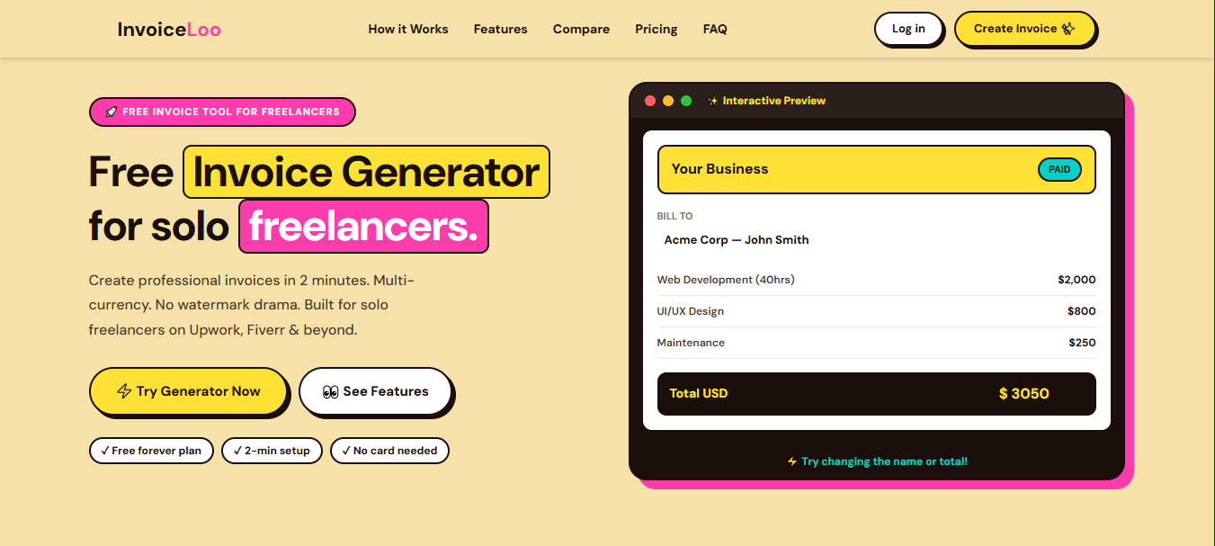 Free Invoice Generator — Create PDF Invoices in 2 Mins | InvoiceLoo